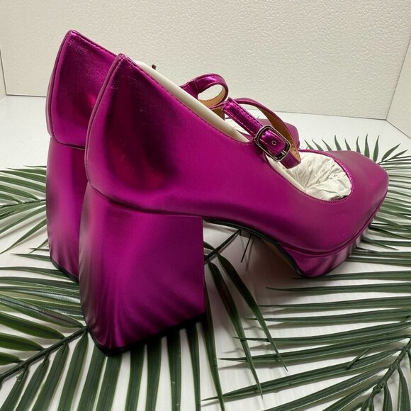 Lisa Vicky Shoes Womens Size 9 Platform Mary Jane Heels NOTICE-V Raspberry Metal - Picture 7 of 12